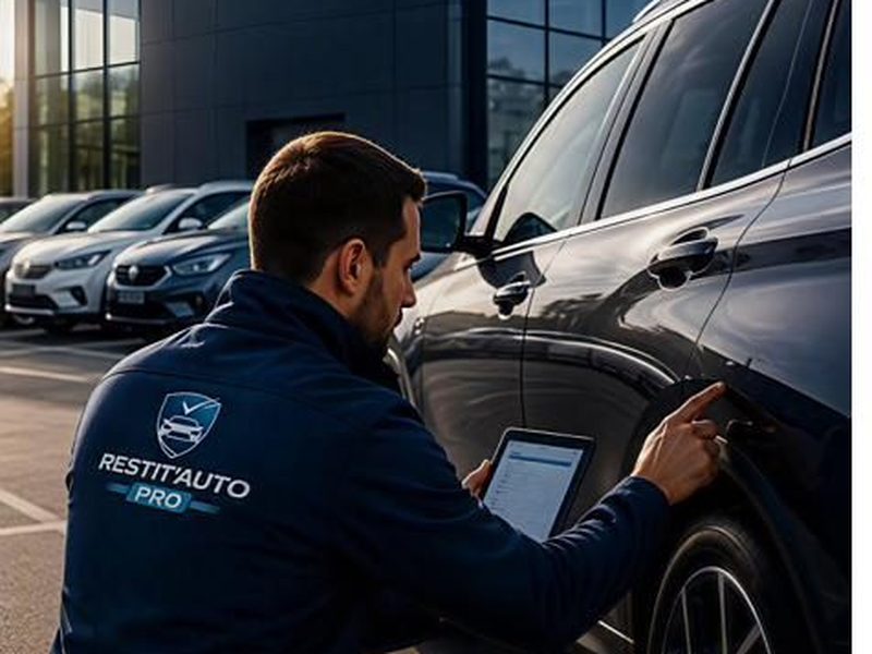 Inspection d'une carrosserie foncée avant restitution